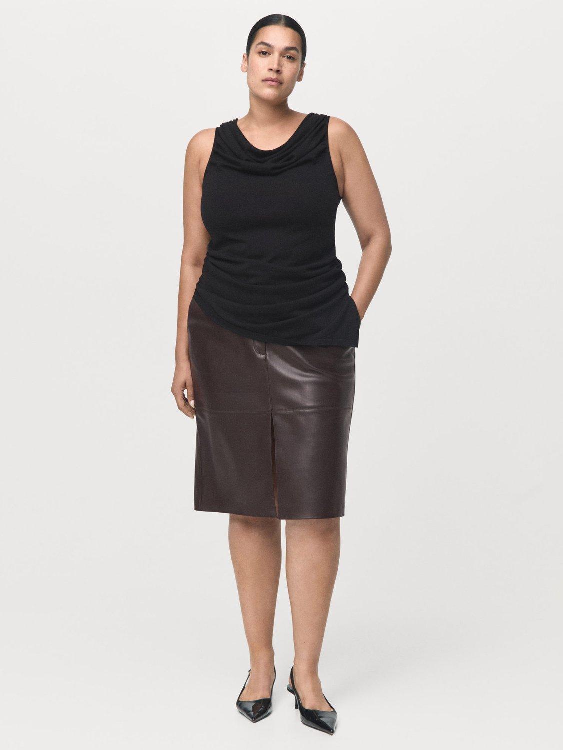 Product image 7 of 8, which shows Mango Faux Leather Pencil Skirt, Dark Brown, 10