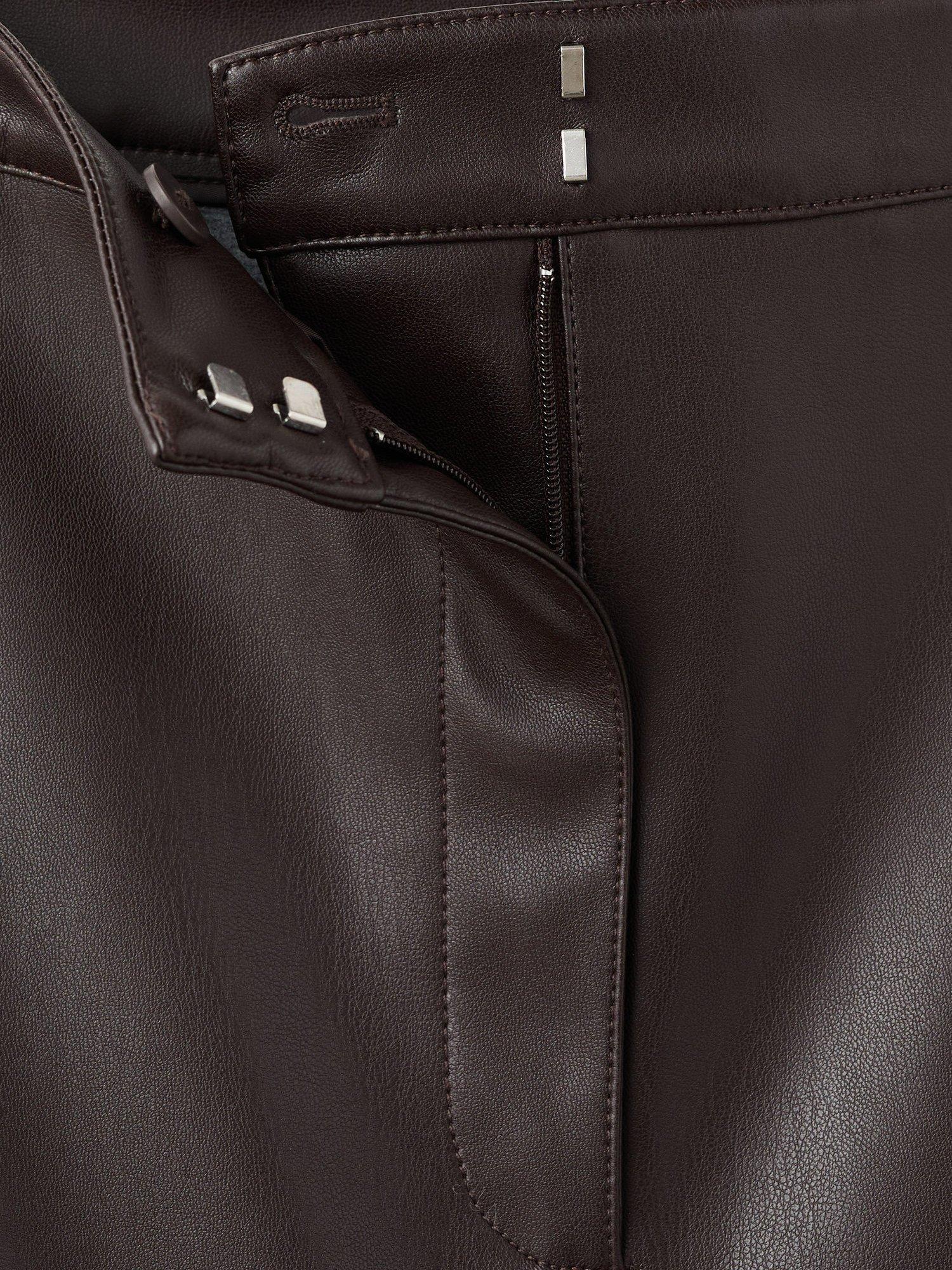 Product image 8 of 8, which shows Mango Faux Leather Pencil Skirt, Dark Brown, 10