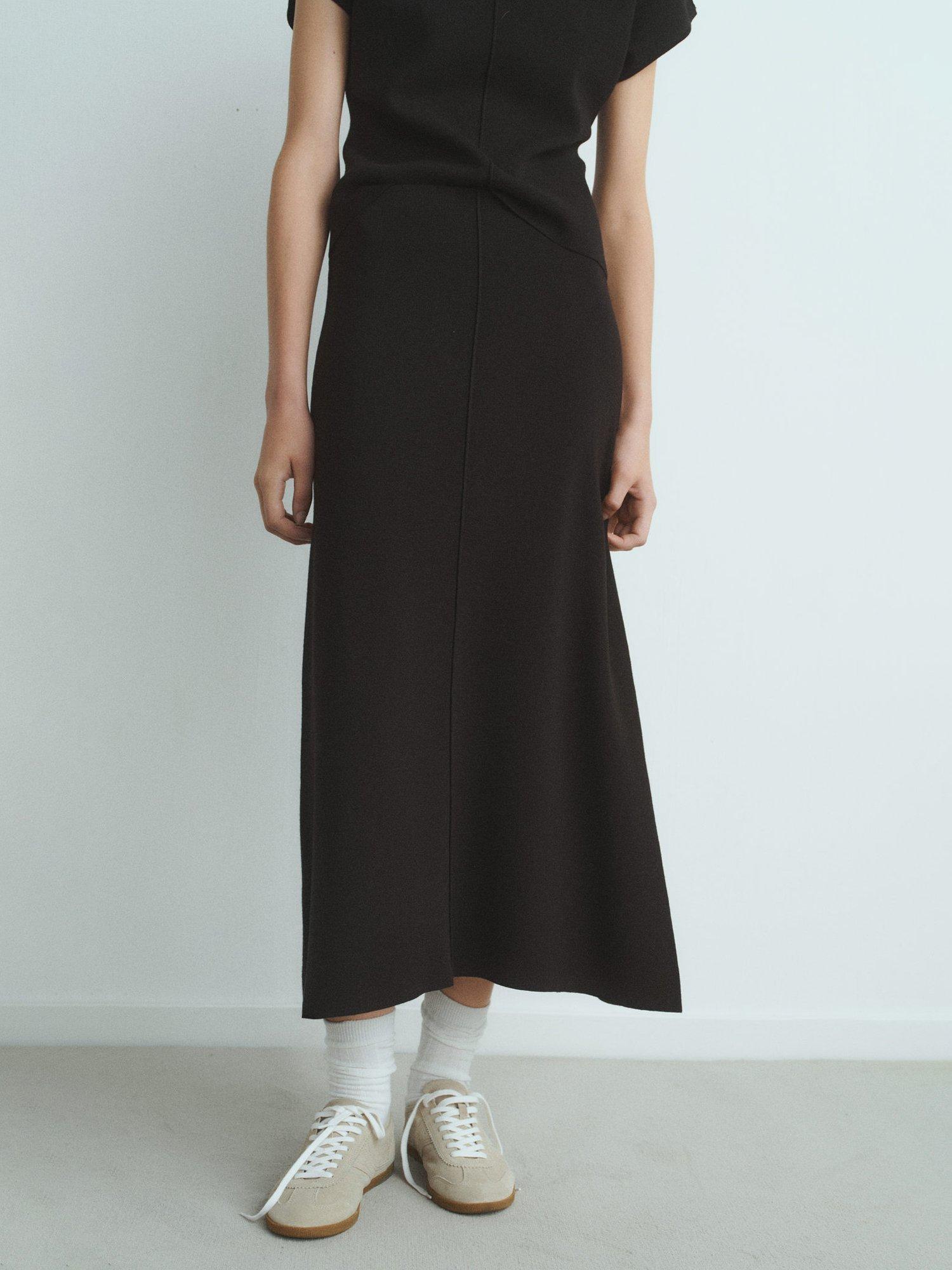 Product image 1 of 6, which shows Mango Zonard Knitted Midi Skirt, Black, XS