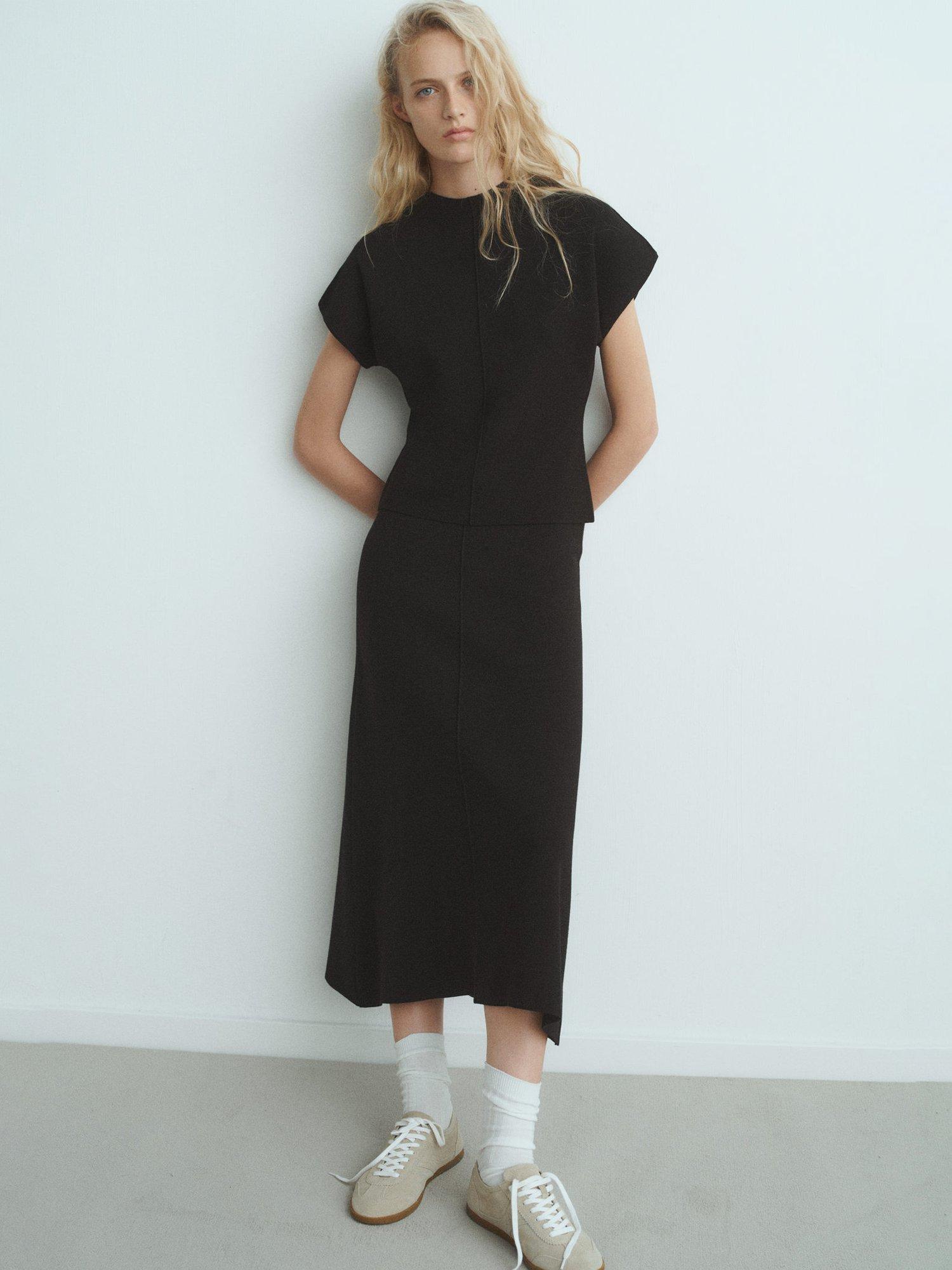 Product image 2 of 6, which shows Mango Zonard Knitted Midi Skirt, Black, XS