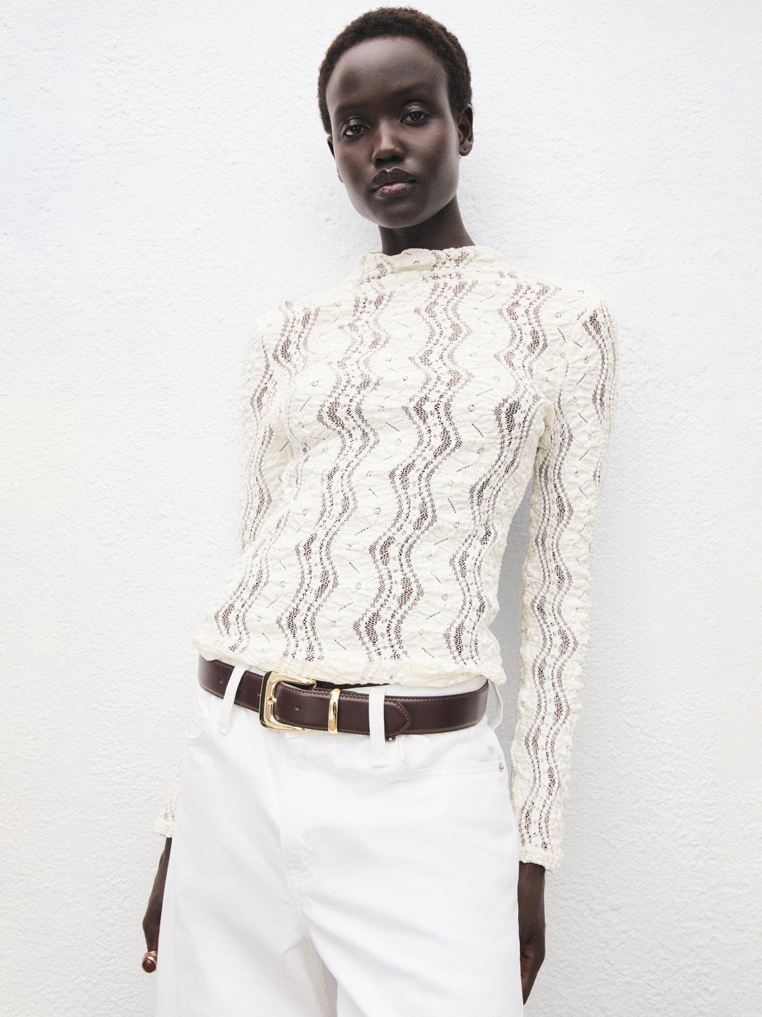 Mango Blondi Open Knit Top, Natural White