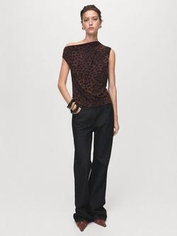 Mango Carole Leopard Print Top, Brown - view 2, Brown