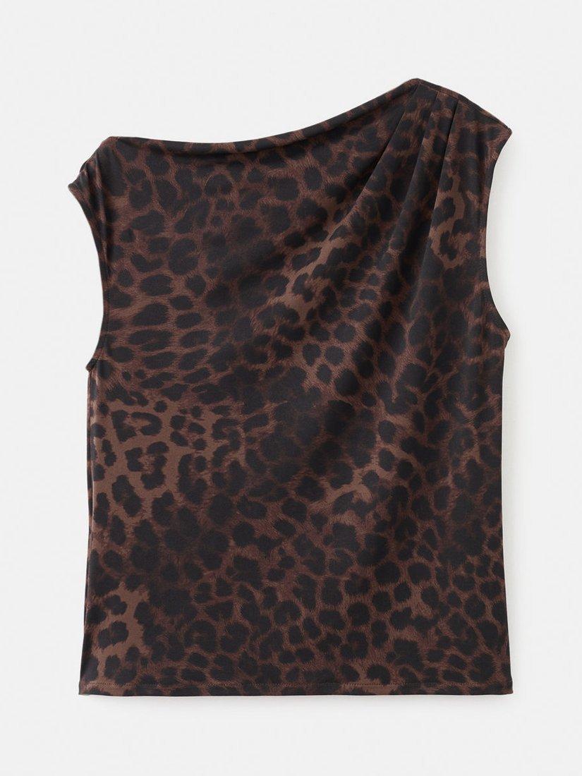 Product image 3 of 8, which shows Mango Carole Leopard Print Top, Brown, XXS