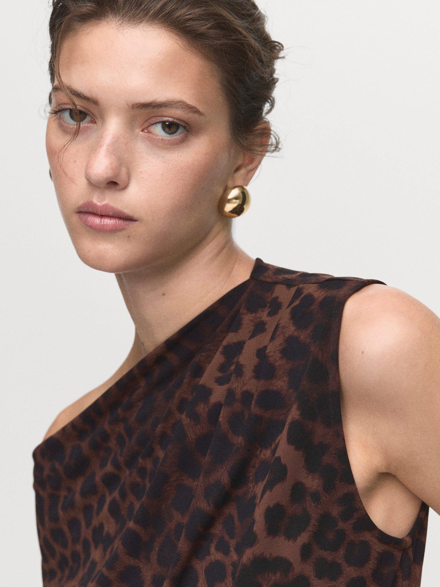 Product image 6 of 8, which shows Mango Carole Leopard Print Top, Brown, XXS