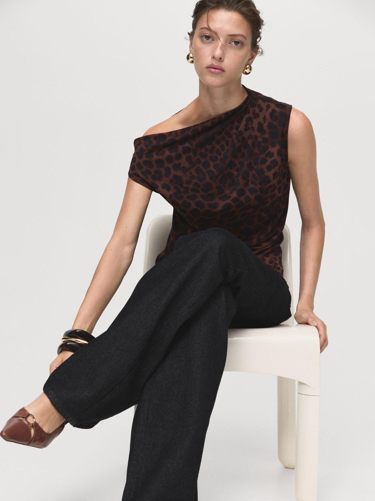 Product image 7 of 8, which shows Mango Carole Leopard Print Top, Brown, XXS