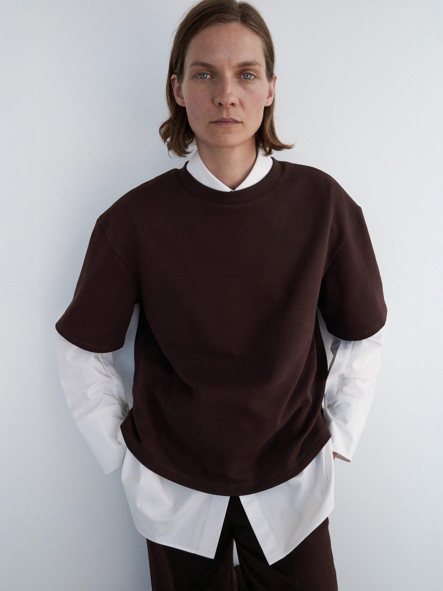 Product image 1 of 6, which shows Mango Celia Oversized T-Shirt, Brown, L