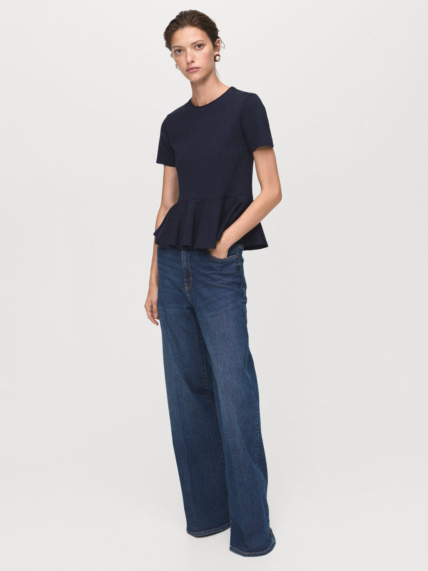 Product image 2 of 7, which shows Mango Pepla Peplum Hem Top, Navy, L