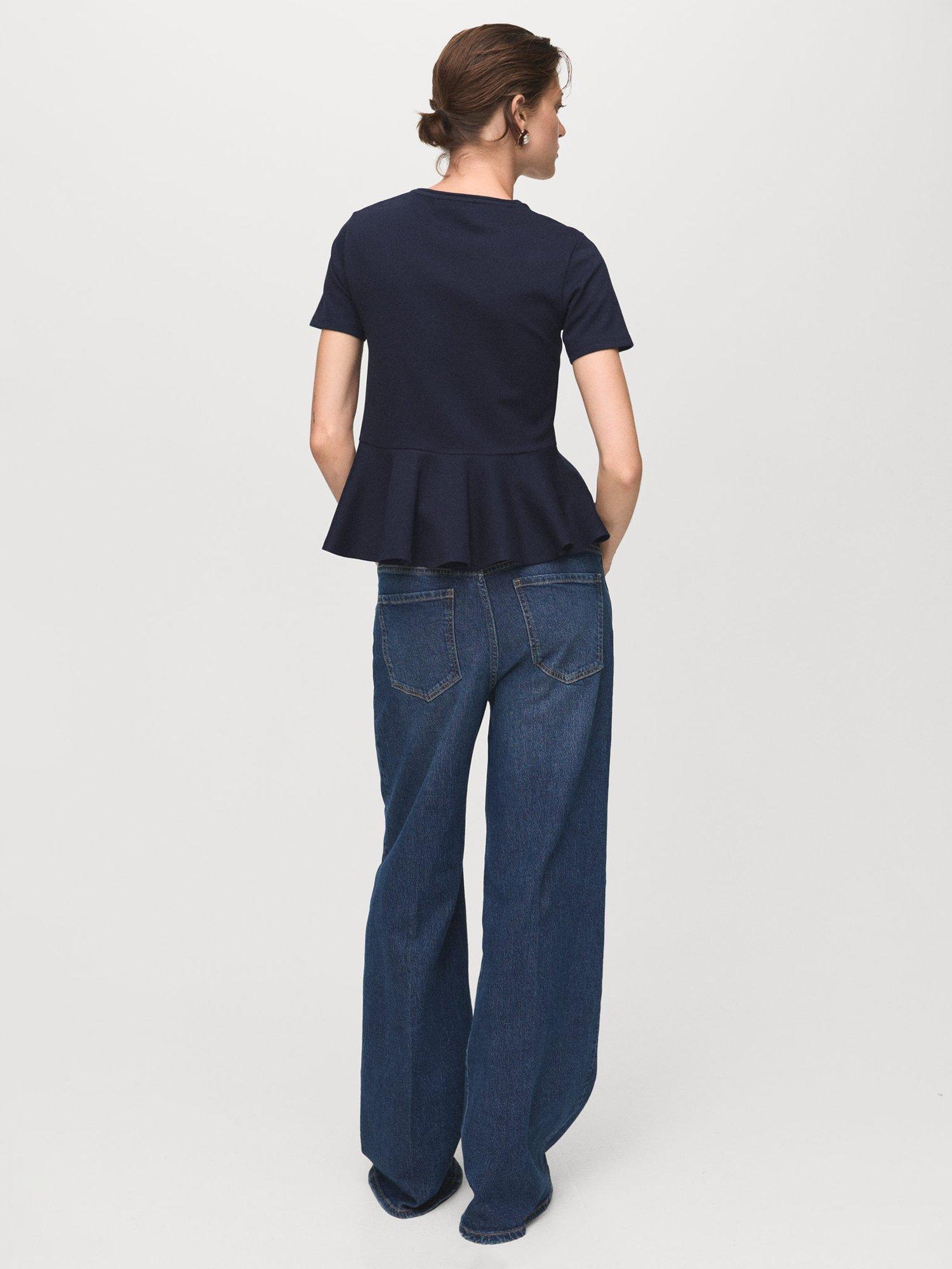 Product image 4 of 7, which shows Mango Pepla Peplum Hem Top, Navy, L