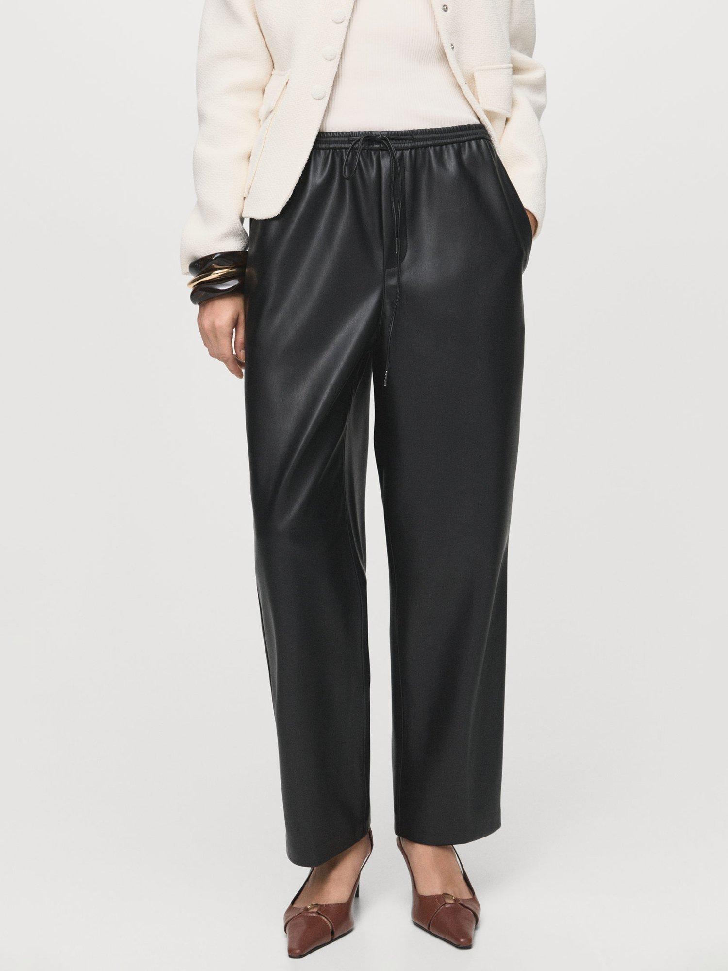 Product image 1 of 9, which shows Mango Apple Faux Leather Trousers, Black, XXXL