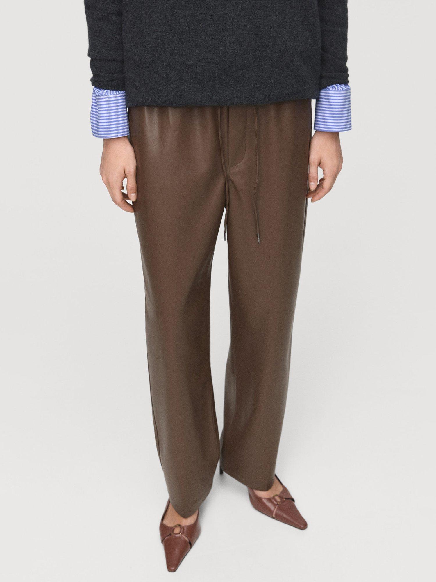 Product image 1 of 9, which shows Mango Apple Faux Leather Trousers, Medium Brown, S