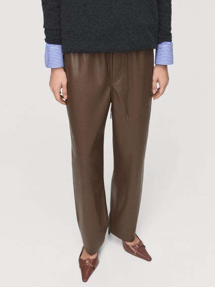 Mango Apple Faux Leather Trousers, Medium Brown