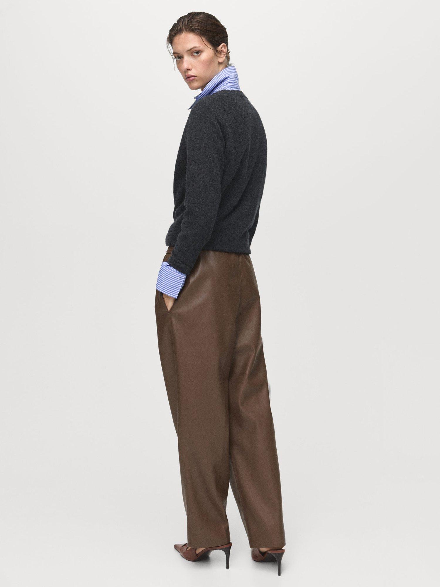 Product image 4 of 9, which shows Mango Apple Faux Leather Trousers, Medium Brown, S