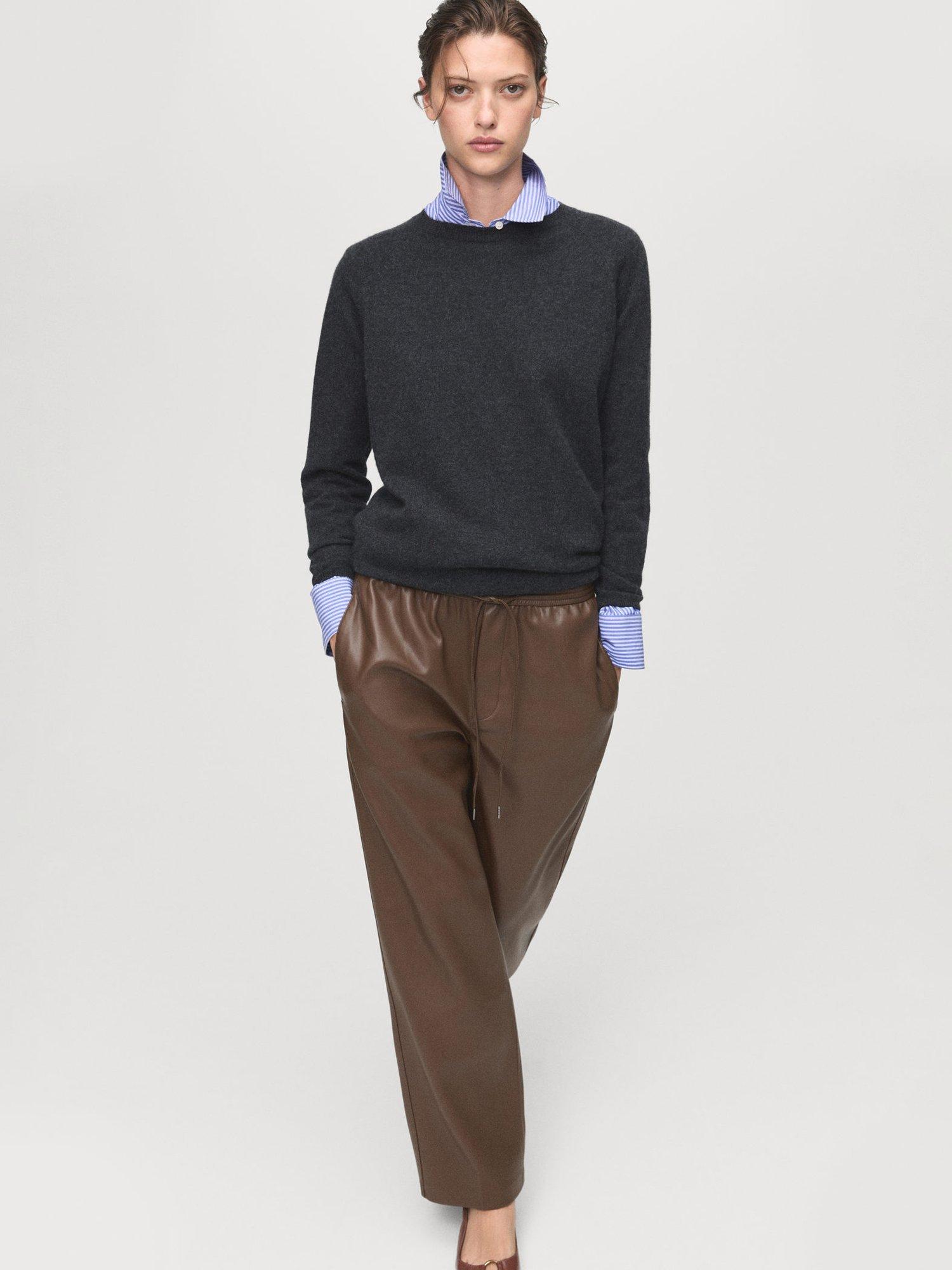 Product image 7 of 9, which shows Mango Apple Faux Leather Trousers, Medium Brown, S