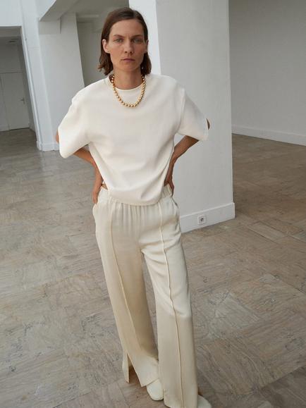 Mango Berlin Satin Trousers, Yellow