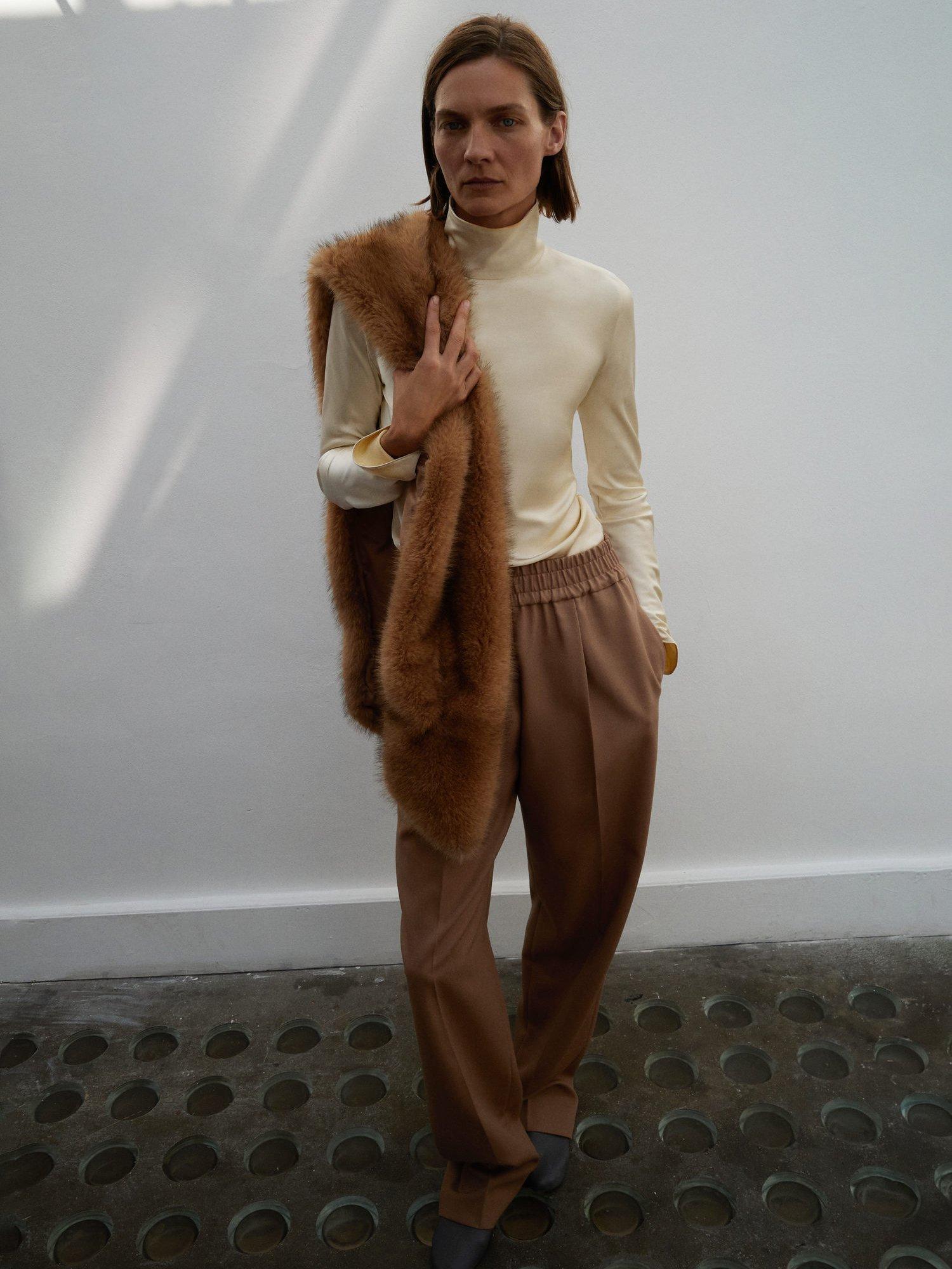 Mango Cristal Pure Wool Trousers, Medium Brown