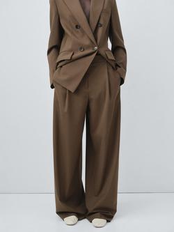 Mango Iris Pleat Tailored Trousers, Medium Brown - view 2, Medium Brown