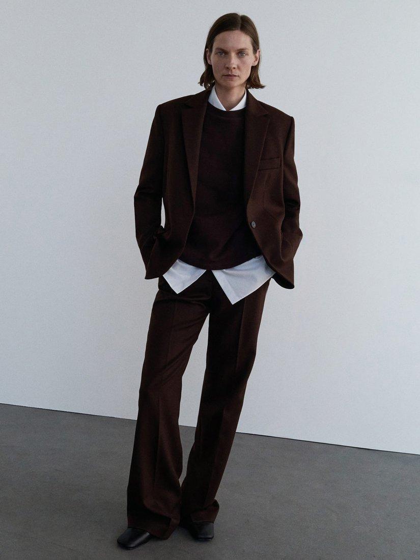 Product image 1 of 6, which shows Mango Milan Pure Wool Trousers, Brown, 12