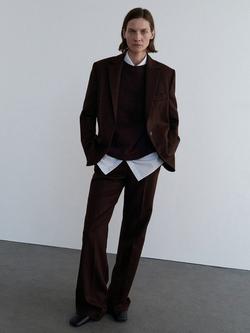 Mango Milan Pure Wool Trousers, Brown, Brown