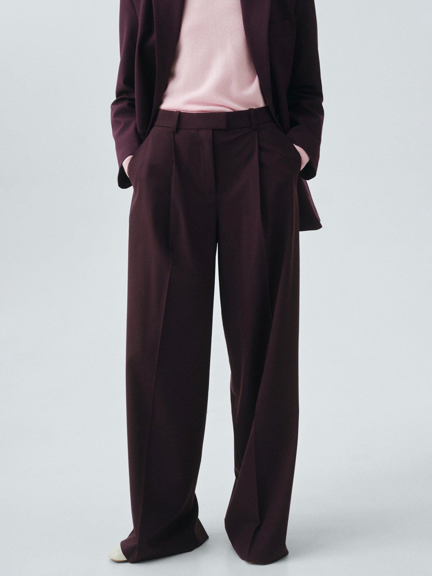 Product image 1 of 8, which shows Mango Mulhouse Straight Tailored Trousers, Dark Red, 12