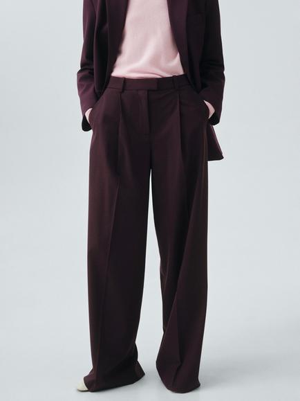 Mango Mulhouse Straight Tailored Trousers, Dark Red, Dark Red