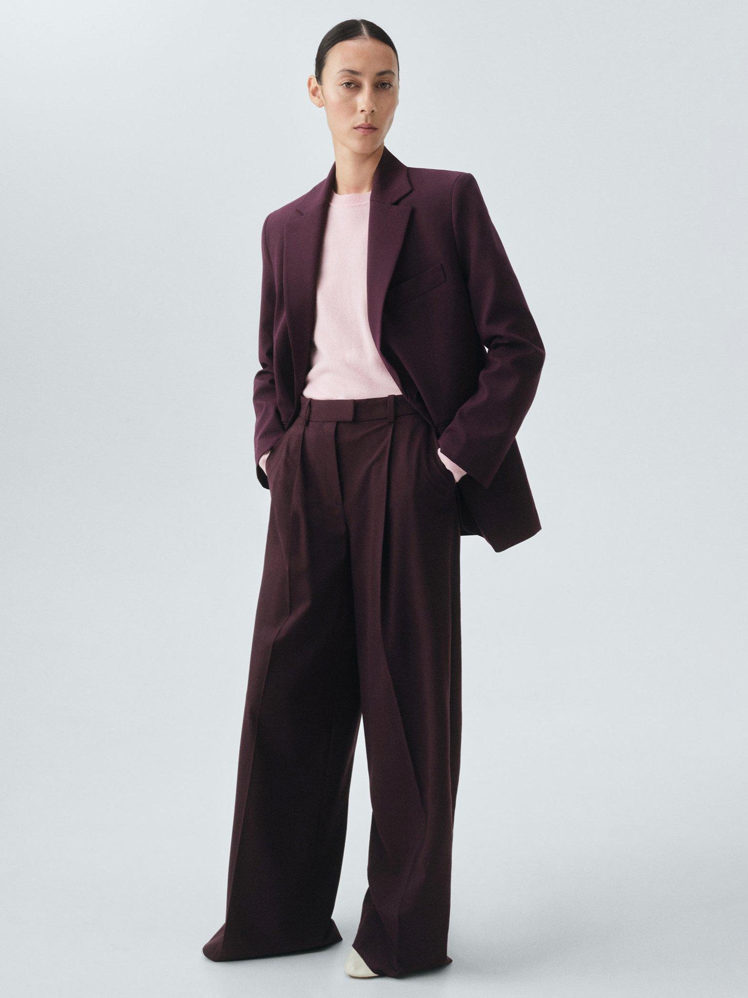 Product image 2 of 8, which shows Mango Mulhouse Straight Tailored Trousers, Dark Red, 12