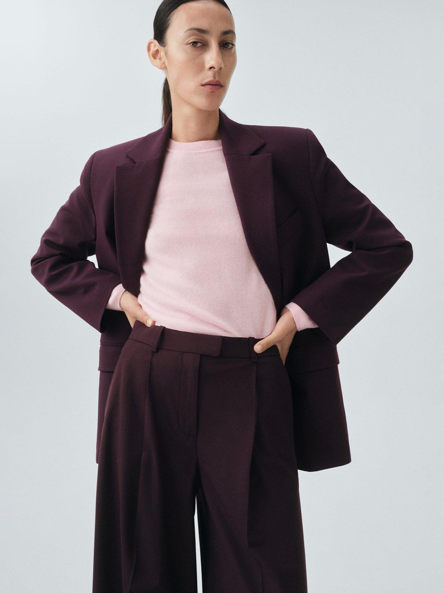 Product image 6 of 8, which shows Mango Mulhouse Straight Tailored Trousers, Dark Red, 12