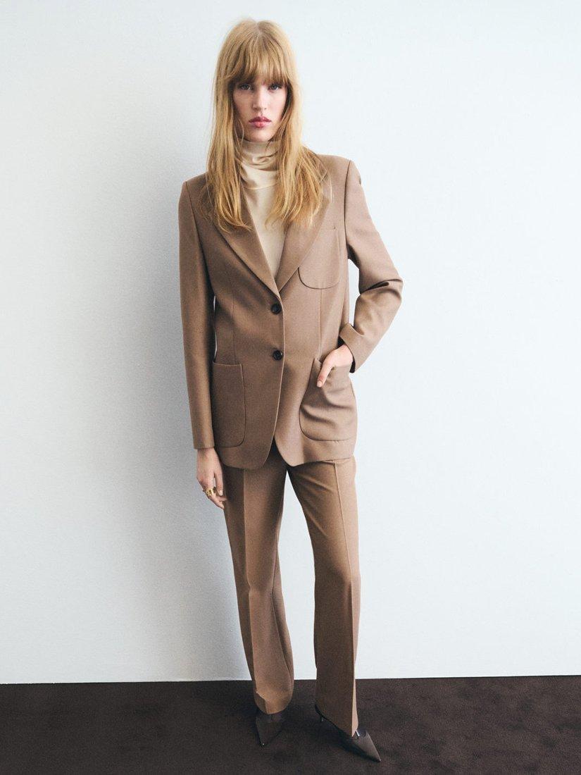 Product image 1 of 7, which shows Mango Natalie Straight Tailored Trousers, Medium Brown, 10