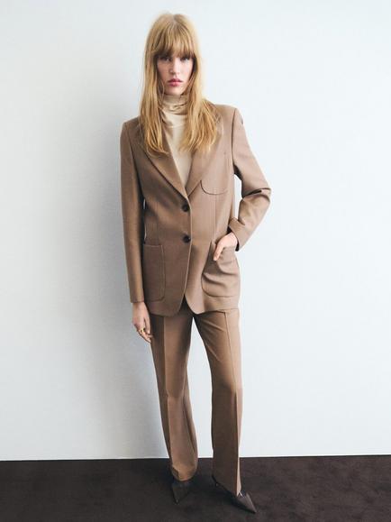 Mango Natalie Straight Tailored Trousers, Medium Brown, Medium Brown