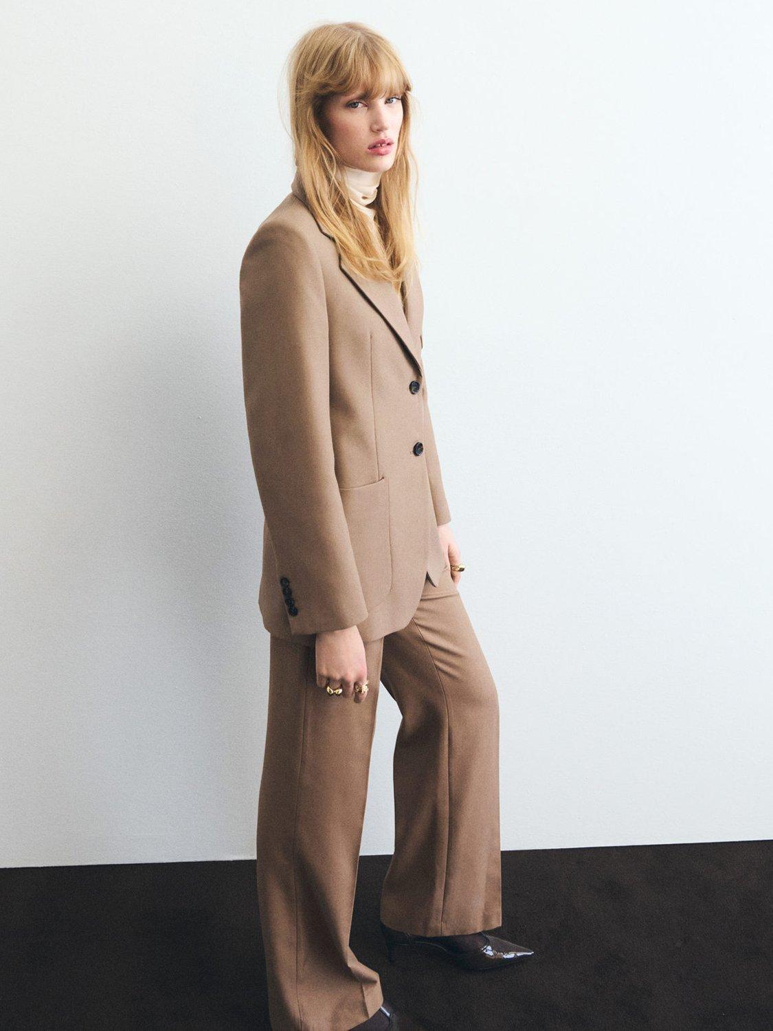 Product image 2 of 7, which shows Mango Natalie Straight Tailored Trousers, Medium Brown, 10