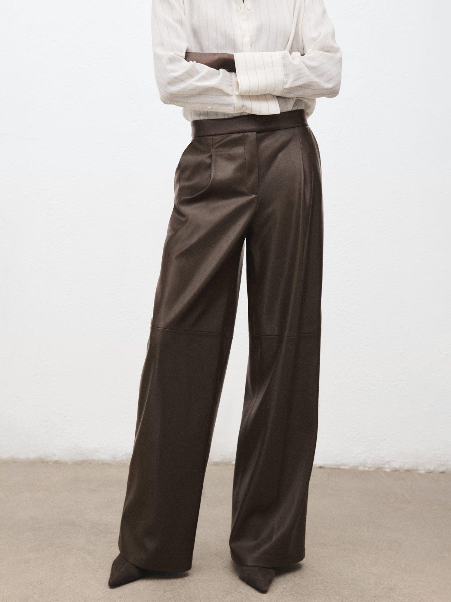 Product image 1 of 8, which shows Mango Riga Faux Leather Trousers, Khaki, 12