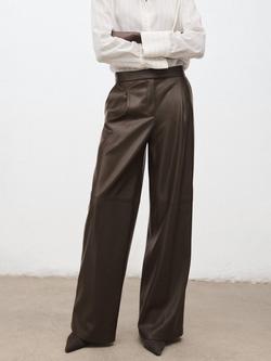 Mango Riga Faux Leather Trousers, Khaki, Khaki