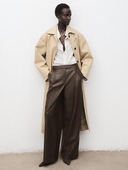 Mango Riga Faux Leather Trousers, Khaki - view 2, Khaki