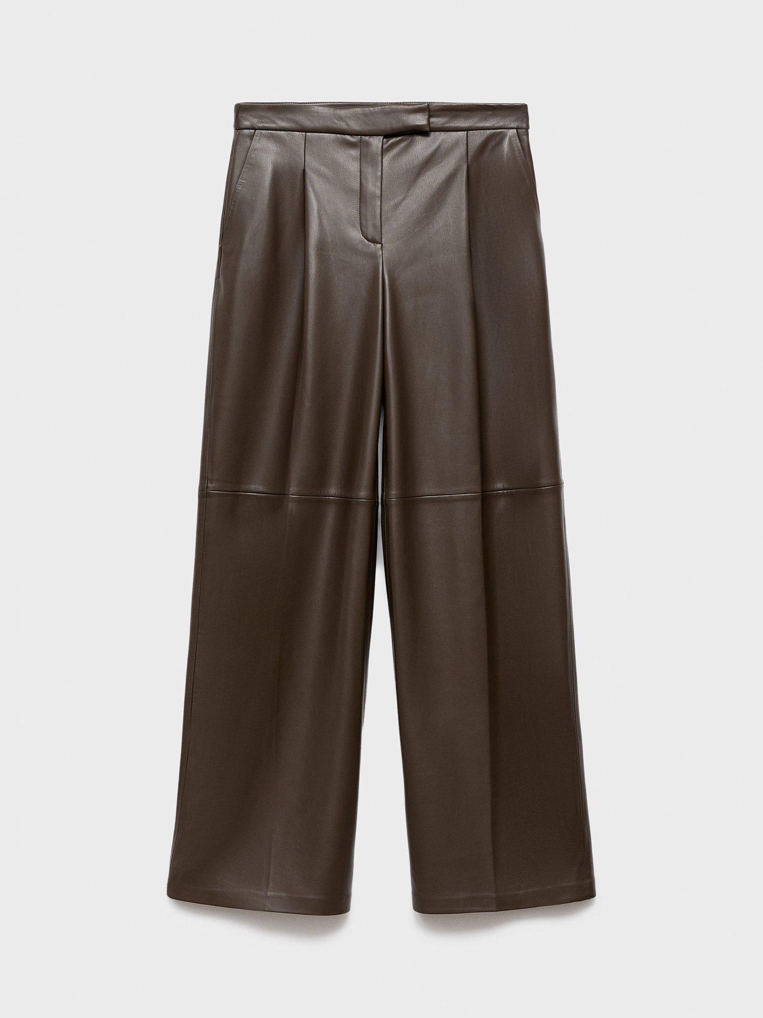 Product image 3 of 8, which shows Mango Riga Faux Leather Trousers, Khaki, 12