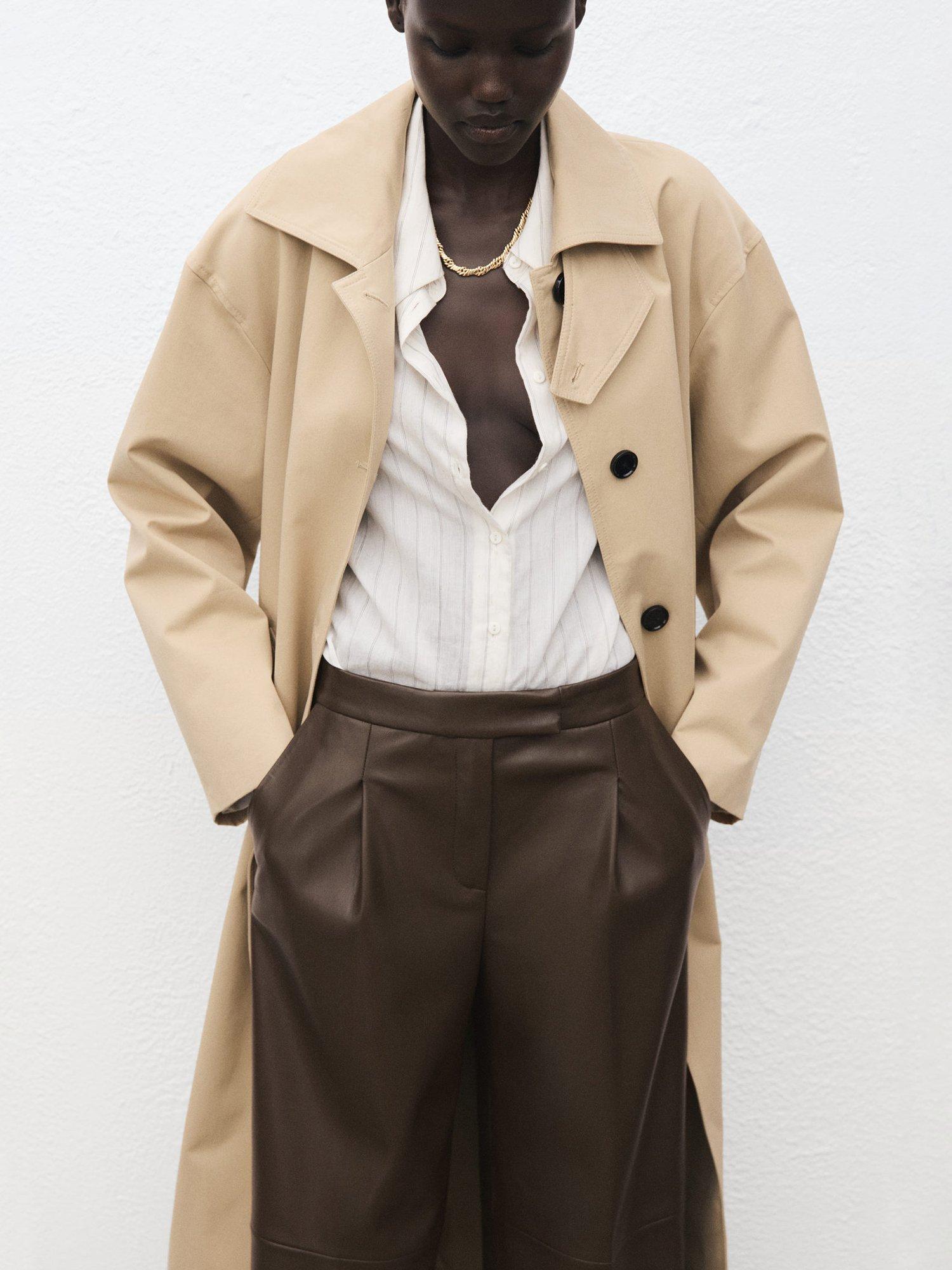 Product image 6 of 8, which shows Mango Riga Faux Leather Trousers, Khaki, 12