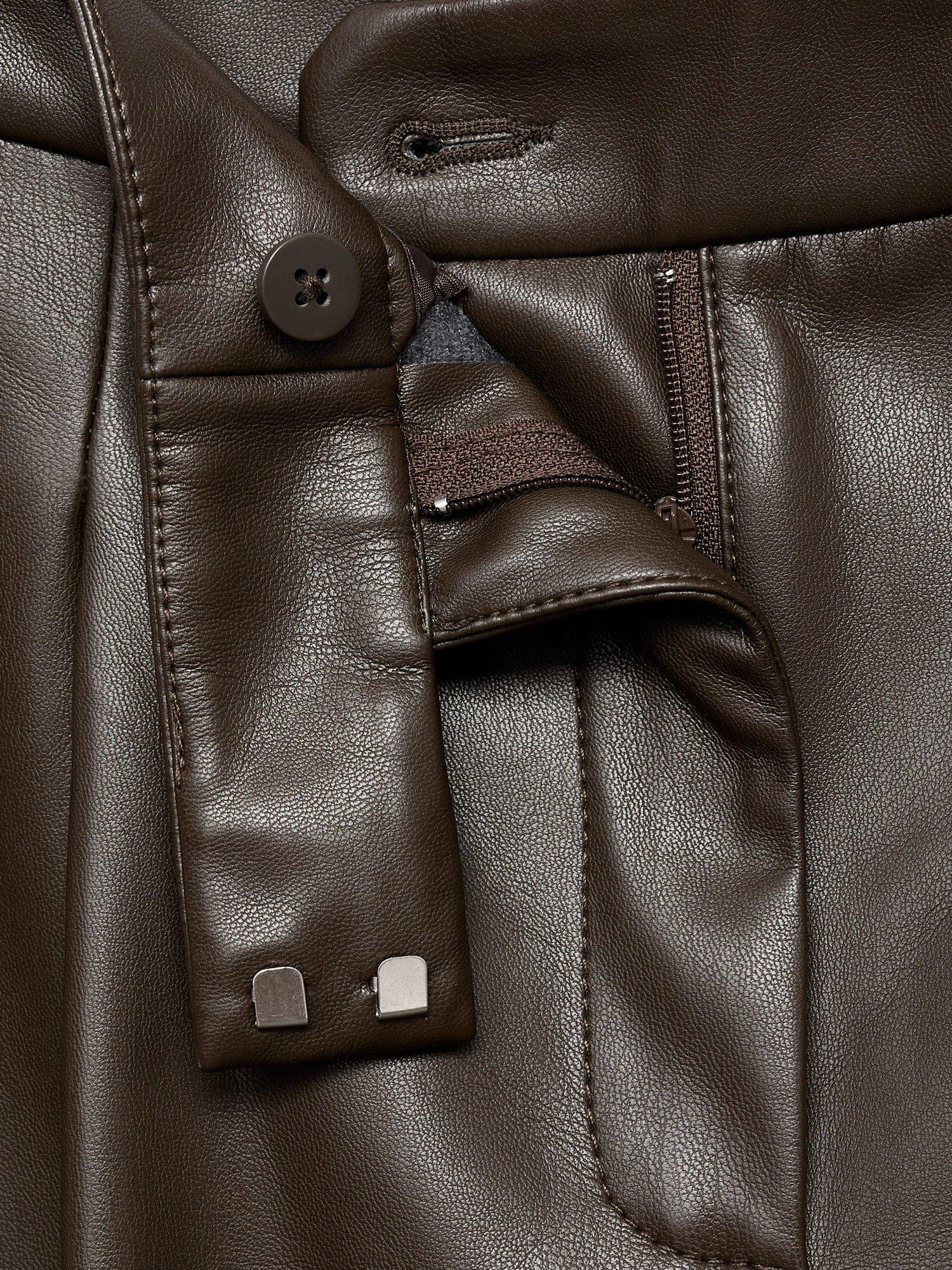 Product image 8 of 8, which shows Mango Riga Faux Leather Trousers, Khaki, 12
