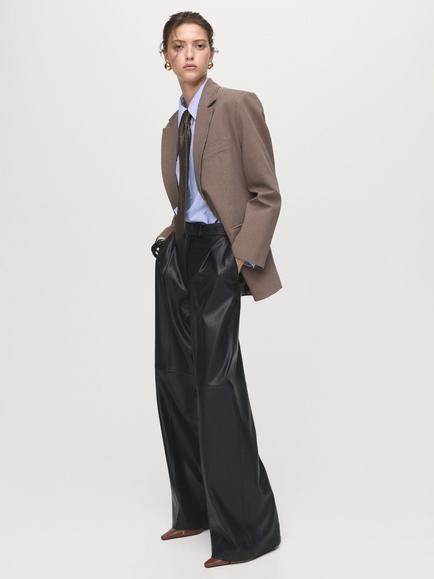 Mango Riga Faux Leather Trousers, Black - view 2, Black