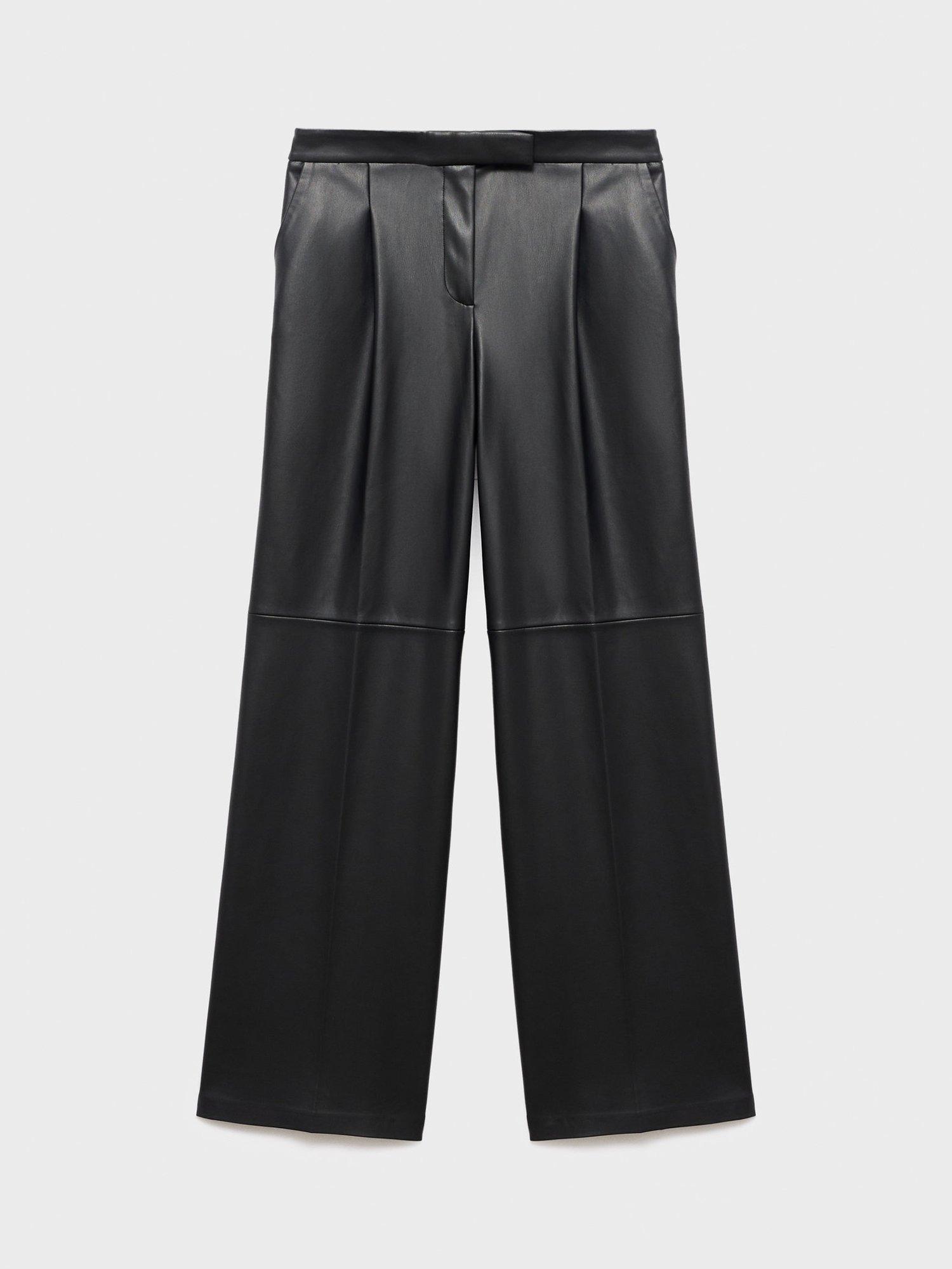 Product image 3 of 6, which shows Mango Riga Faux Leather Trousers, Black, 12