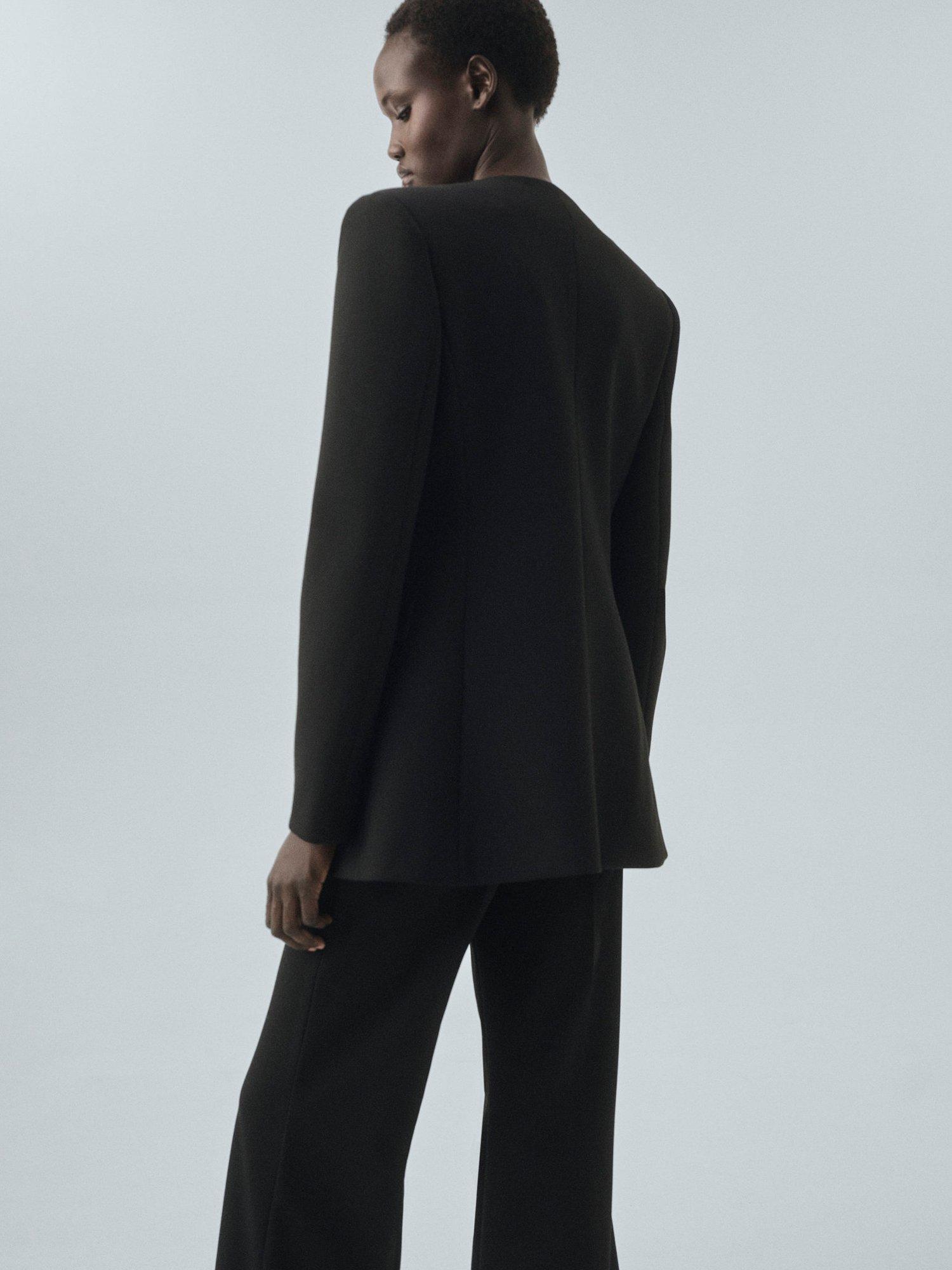 Product image 4 of 8, which shows Mango Tropi Wide Leg Trousers, Black, 4