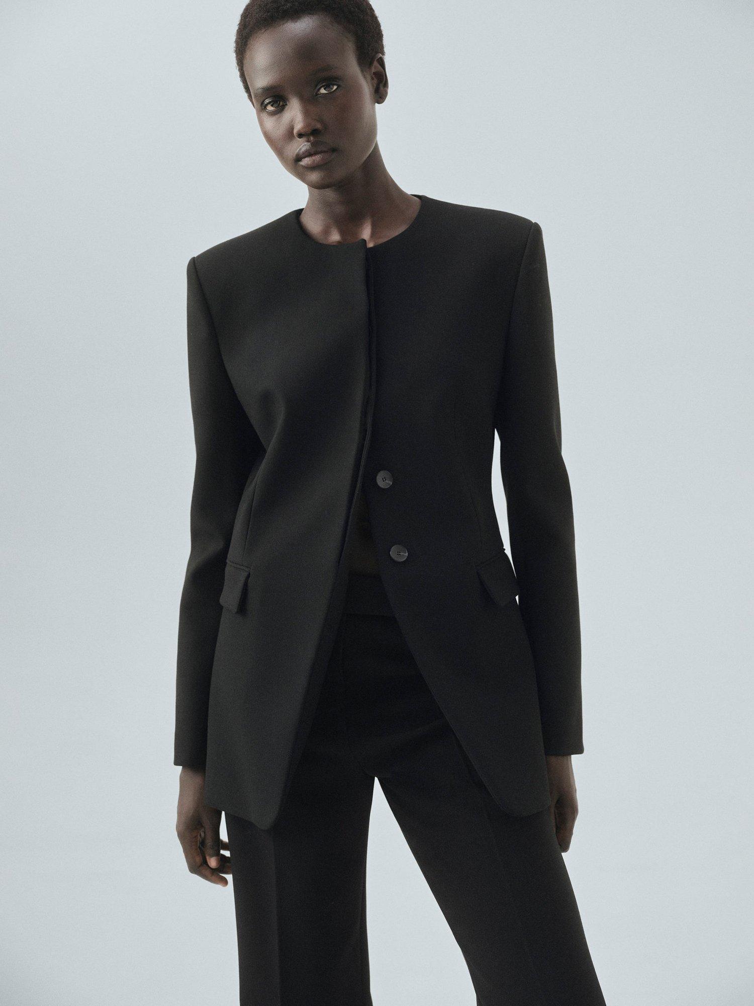 Product image 7 of 8, which shows Mango Tropi Wide Leg Trousers, Black, 4