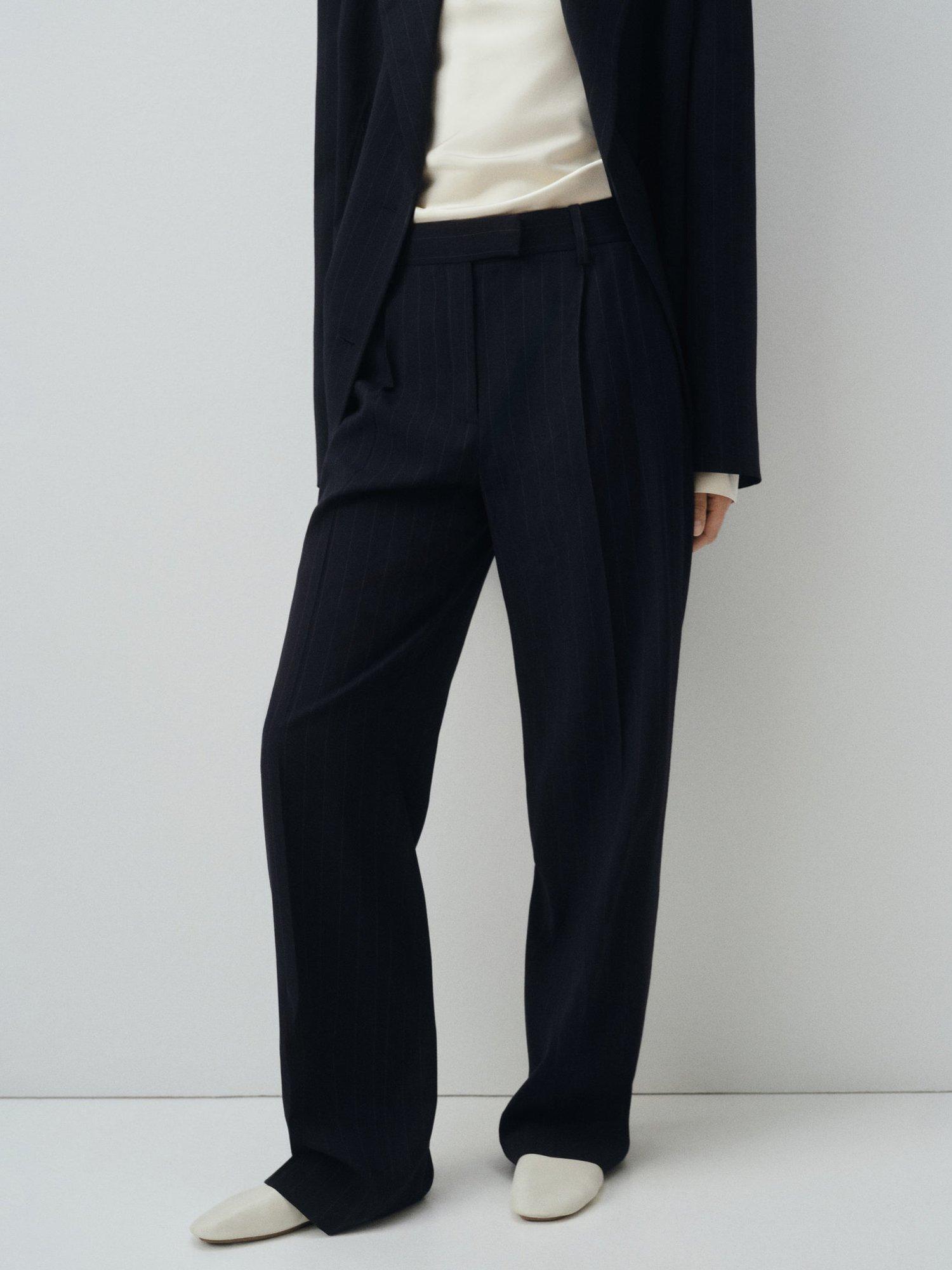 Product image 1 of 8, which shows Mango Varsovia Pinstripe Tailored Trousers, Navy, 6
