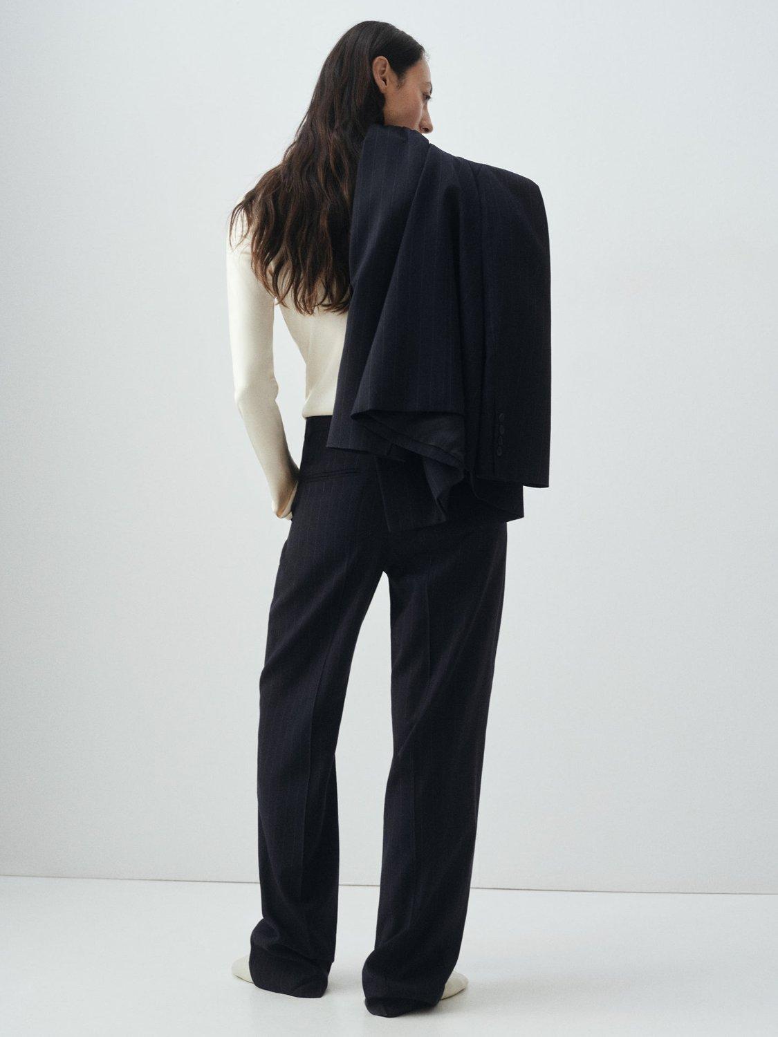 Product image 4 of 8, which shows Mango Varsovia Pinstripe Tailored Trousers, Navy, 6