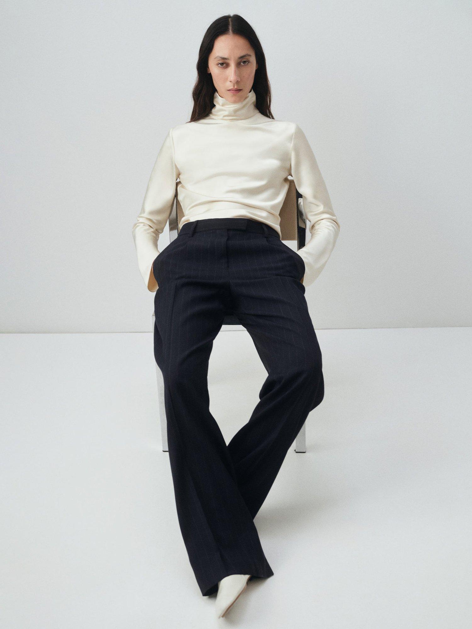 Product image 6 of 8, which shows Mango Varsovia Pinstripe Tailored Trousers, Navy, 6