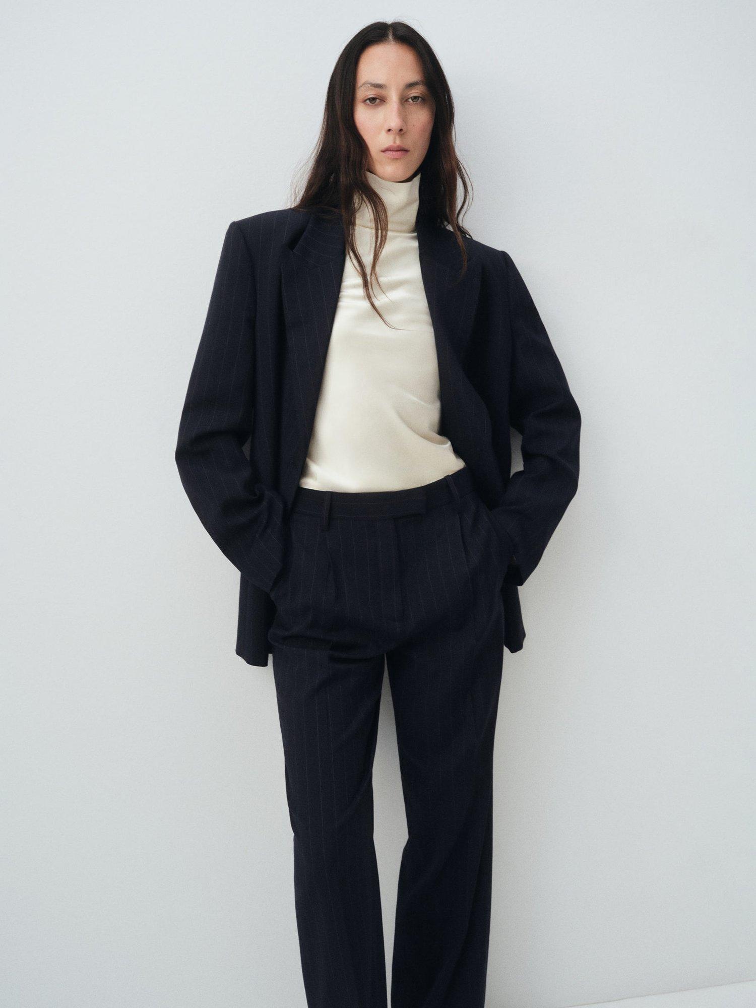 Product image 7 of 8, which shows Mango Varsovia Pinstripe Tailored Trousers, Navy, 6