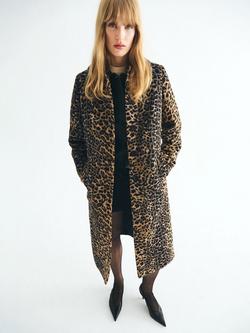 Mango Risso Leopard Print Long Coat, Medium Brown, Medium Brown