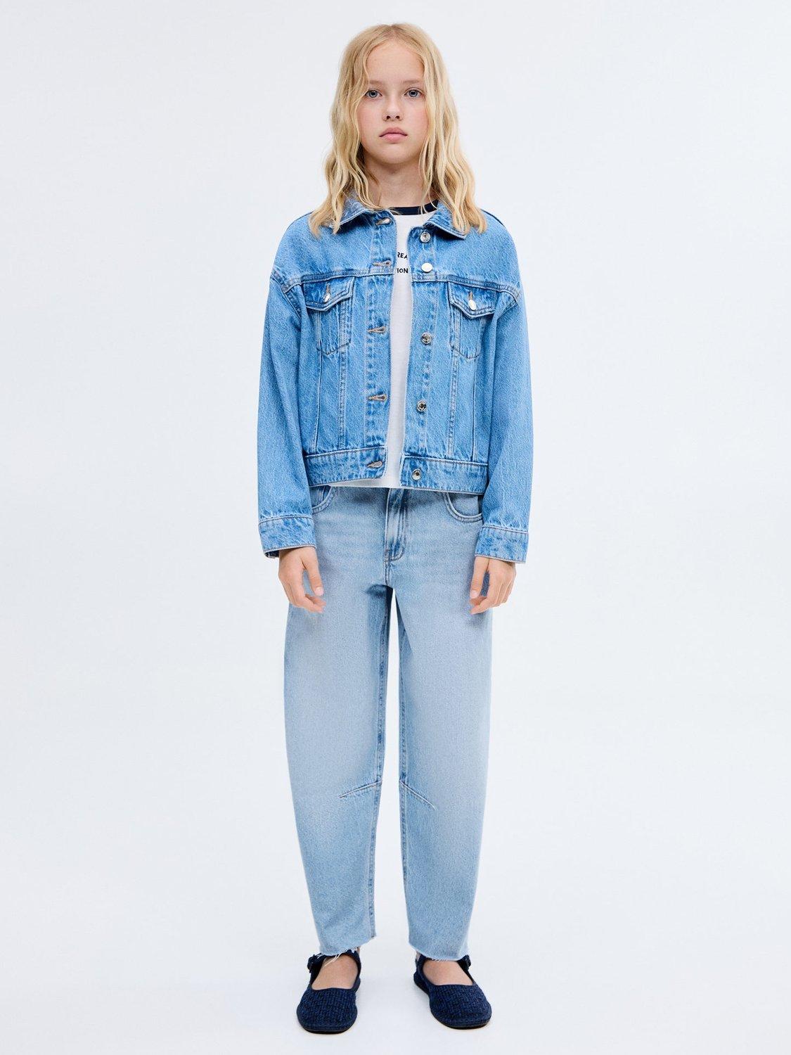 Product image 1 of 5, which shows Mango Kids' Denim Balloon Leg Jeans, Mid Blue, 10 years