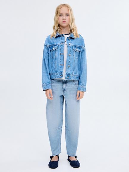 Mango Kids' Denim Balloon Leg Jeans, Mid Blue, Mid Blue
