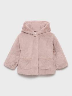 Mango Kids' Rossy Faux Fur Hooded Coat, Pink, Pink