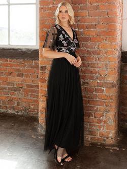 Maya Deluxe Embellished Spot Mesh Maxi Dress, Black - view 2, Black