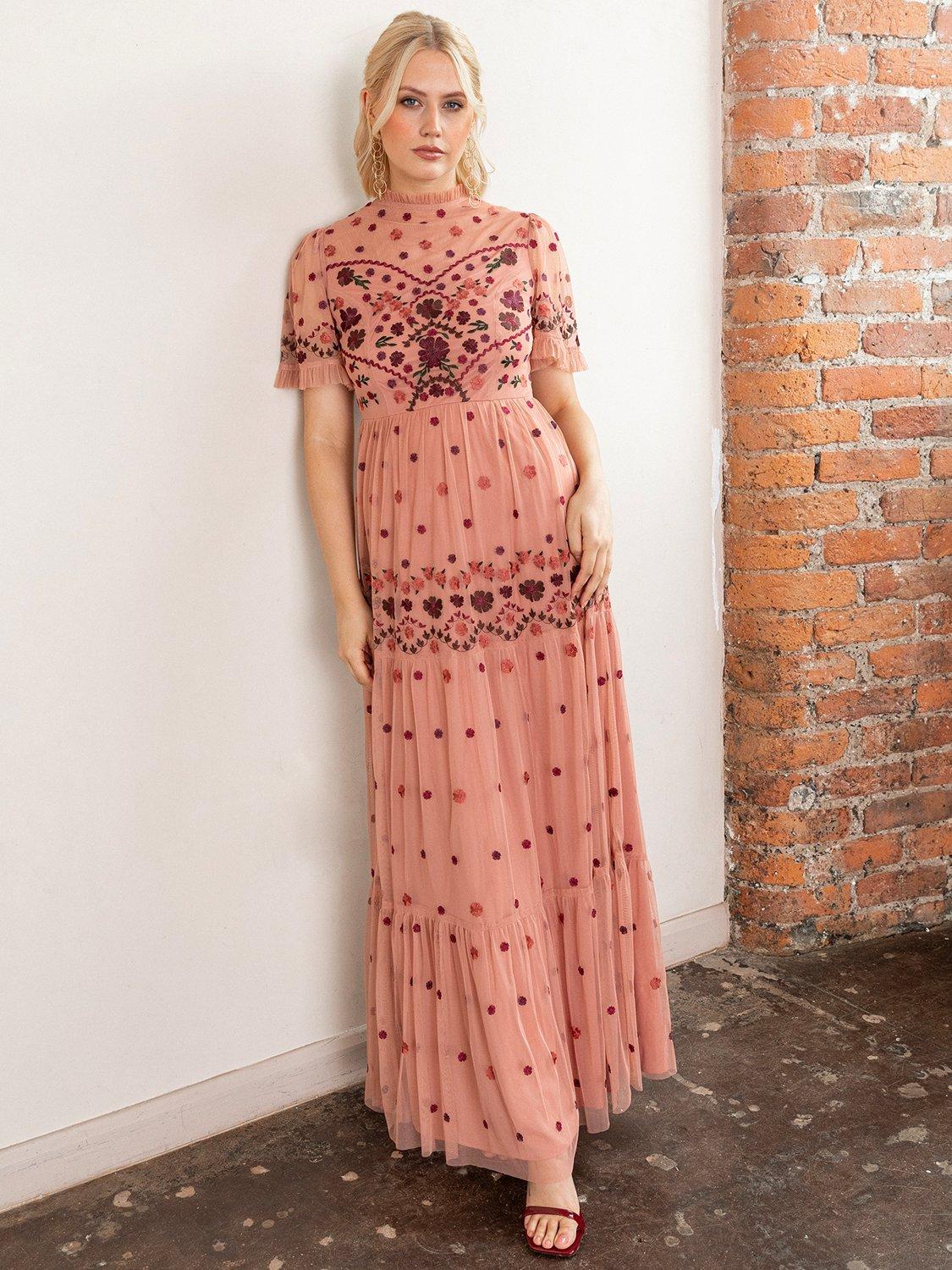 Maya Deluxe Floral Short Sleeve High Neck Maxi Dress