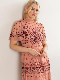 Maya Deluxe Floral Short Sleeve High Neck Maxi Dress - view 2, Terracotta Pink